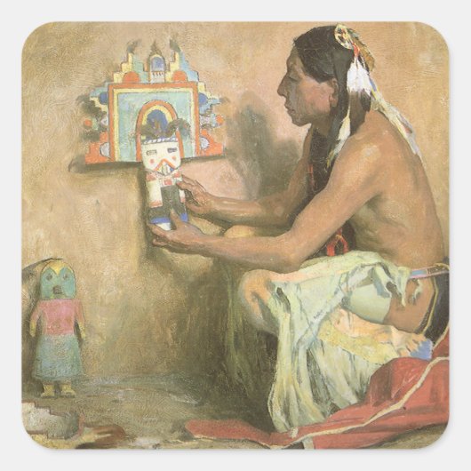  Indianen, Hopi Katchina van Couse Vierkante Sticker (Voorkant)