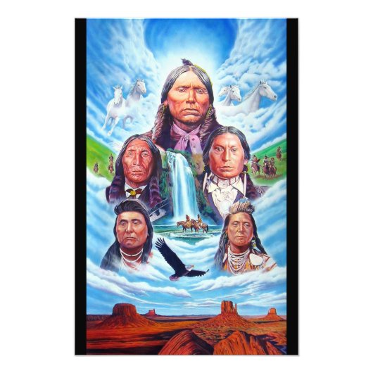 Indianen Indiaanse stamhoofden schilderen verticaa Foto Afdruk (Voorkant)