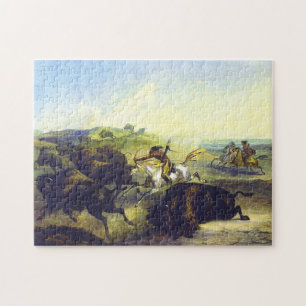 Indianen jagen op de bizon Karl Bodmer 1839 Legpuzzel
