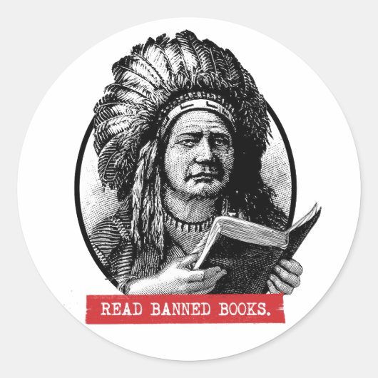 Indianen lezen verboden boeken ronde sticker (Voorkant)