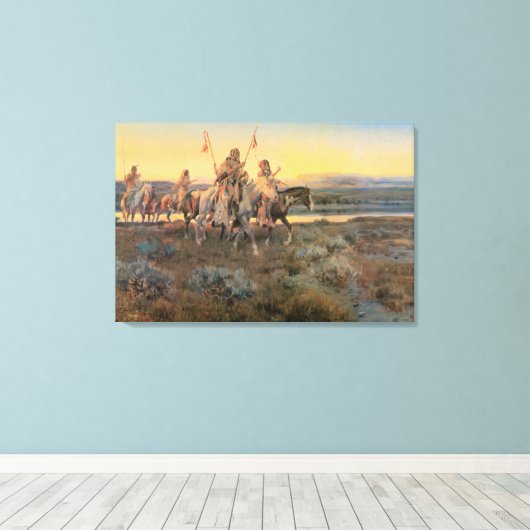 Indianen, Piegans van CM Russell Canvas Afdruk (Insitu (Houten vloer))