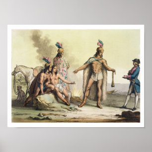Indians of Patagonia, Chile, greeting a European t Poster
