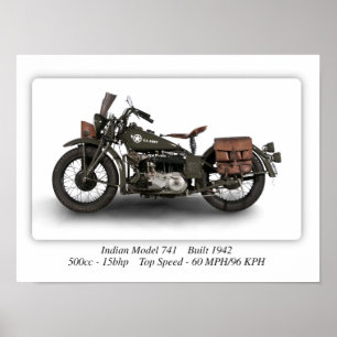 Indiase 741 WW2-modelmotorfiets - A3 Poster