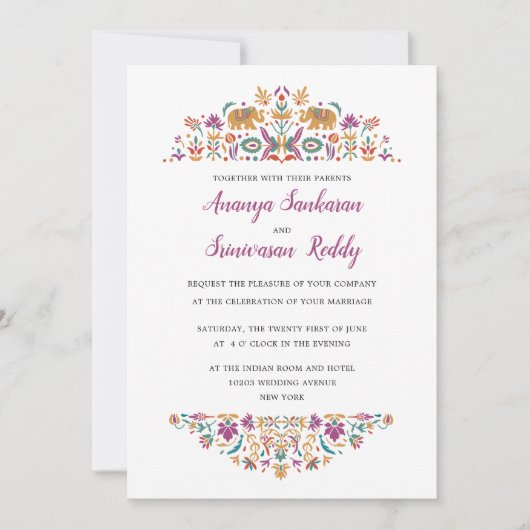 Indiase Bloem Olifant Mosterd Geel Bruiloft Kaart (Voorkant)