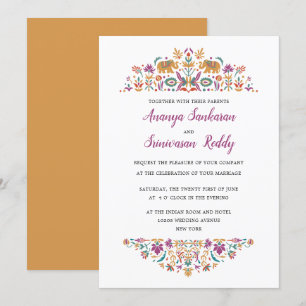 Indiase Bloem Olifant Mosterd Geel Bruiloft Kaart