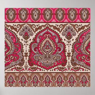 Indiase bloemenpaisley, etnisch mandala patroon. poster