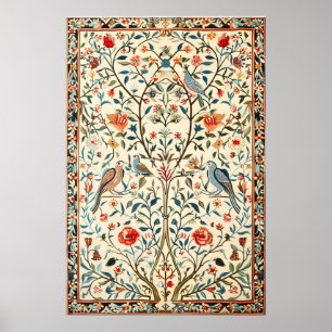 Indiase bloemenvogelkunstprint Botanisch Poster