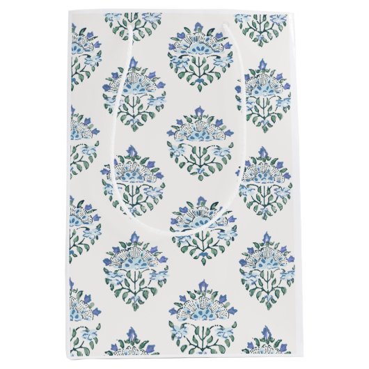 Indiase blokdrukmedaillon, blauwgroen medium cadeauzakje (Voorkant)