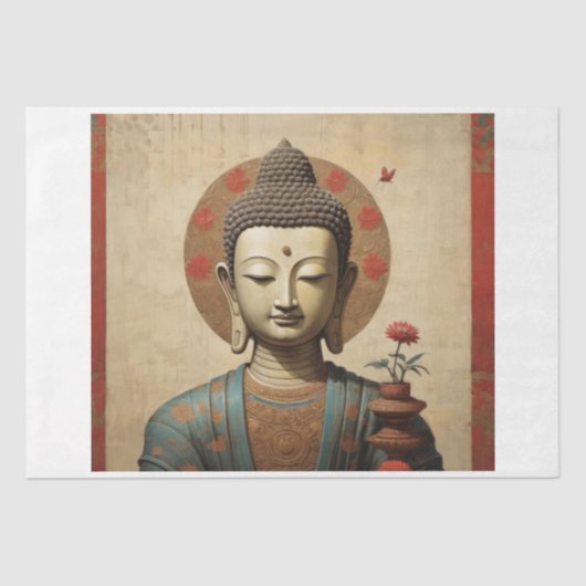 Indiase Boeddha op perkament met bloemen Tissuepapier (Voorkant)