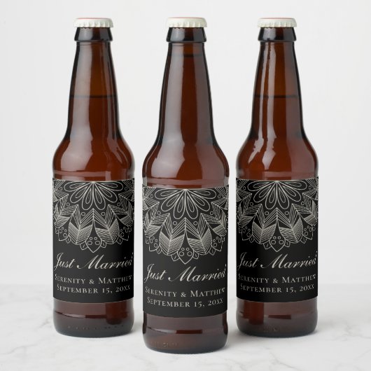 Indiase Boho Zwarte Huwelijk Net Getrouwd Bier Etiket (Flessen)