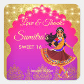 Indiase Bollywood meisjes verjaardagsfeestgunst Vierkante Sticker (Voorkant)