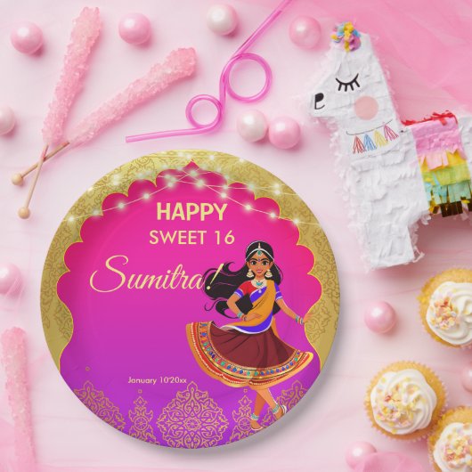 Indiase Bollywood meisjes verjaardagsfeestje sjabl Papieren Bordje (Feest)