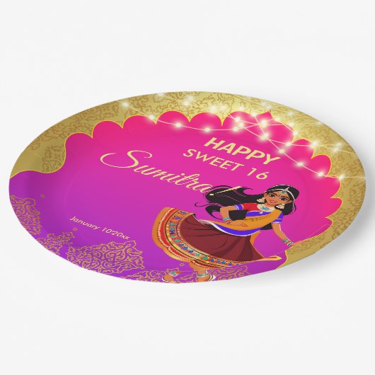 Indiase Bollywood meisjes verjaardagsfeestje sjabl Papieren Bordje (Gekanteld)