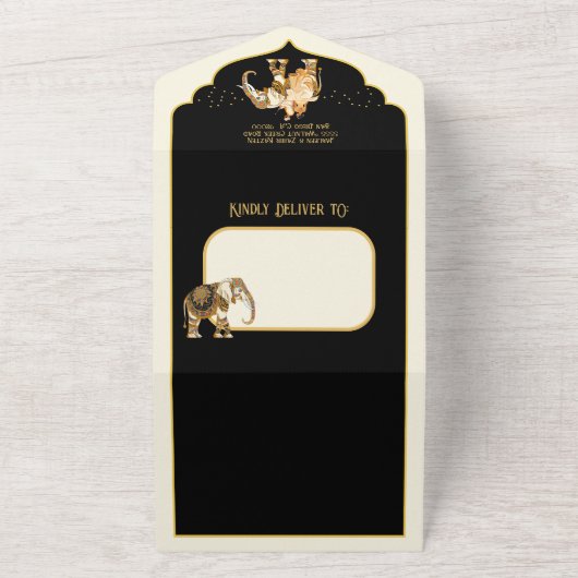 Indiase bruid bruidegom olifant bruiloft all in one uitnodiging (Buitenkant)