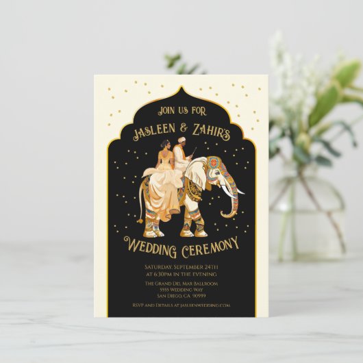 Indiase bruid bruidegom olifant bruiloft kaart (Staand voorkant)