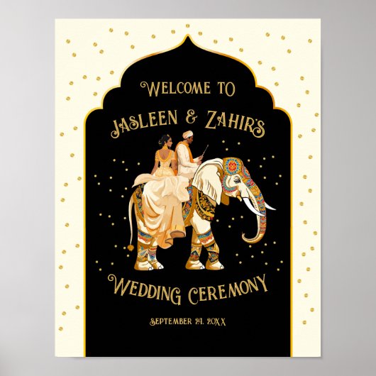 Indiase bruid bruidegom olifant bruiloft welkom te poster (Voorkant)