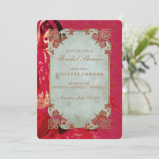 Indiase bruid - bruids douche uitnodiging Kaart (Staand voorkant)
