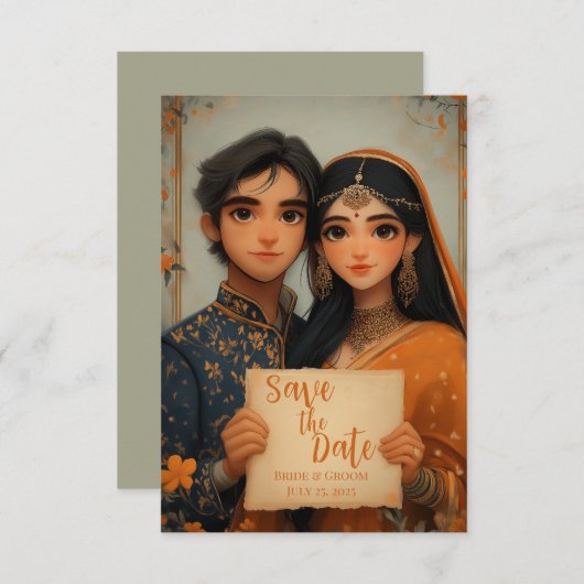 Indiase bruid en bruidegom save the date (Voorkant / Achterkant)