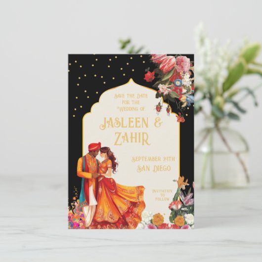 Indiase bruid en bruidegom Save the Date Kaart (Staand voorkant)