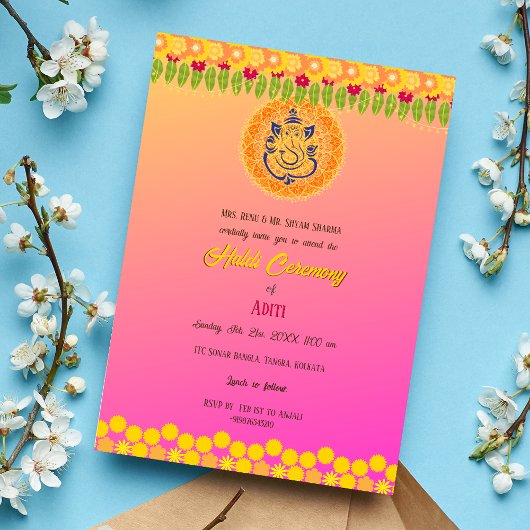 Indiase bruid Haldi-ceremonie Hindoe-koppel bloem- Kaart