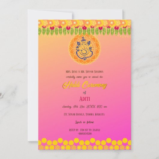 Indiase bruid Haldi ceremonie Hindoe paar bloemen Kaart (Voorkant)