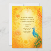 Indiase Bruid Haldi Ceremonie Pauw Bloemensierkuns Kaart (Voorkant)