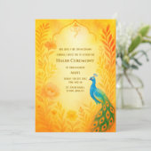 Indiase Bruid Haldi Ceremonie Pauw Bloemensierkuns Kaart (Staand voorkant)