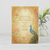 Indiase Bruid Haldi Ceremonie Pauwbloem Floral Kaart (Staand voorkant)