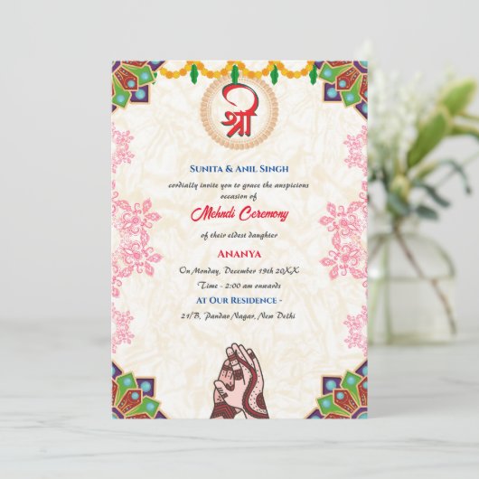 Indiase bruid Mehndi ceremonie Ganesha Chakra Kaart (Staand voorkant)