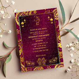 Indiase Bruid Mehndi Ceremonie Gouden Design Kaart