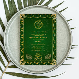 Indiase Bruid Mehndi Ceremonie Gouden Ontwerp Kaart