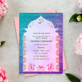 Indiase Bruid Mehndi Ceremonie Pauwontwerp Kaart
