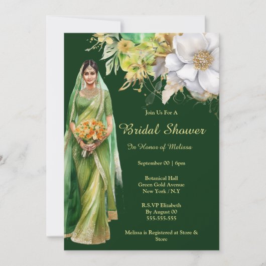 Indiase bruid wordt groen gouden bloemen botanisch kaart (Voorkant)