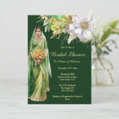 Indiase bruid wordt groen gouden bloemen botanisch kaart (Staand voorkant)