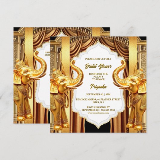 Indiase bruidsfeest gouden olifant gerodeerde gord feestdagenkaart (Voorkant / Achterkant)