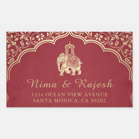 Indiase bruiloft Adresetiketten, blauw en goud Rechthoekige Sticker (Voorkant)