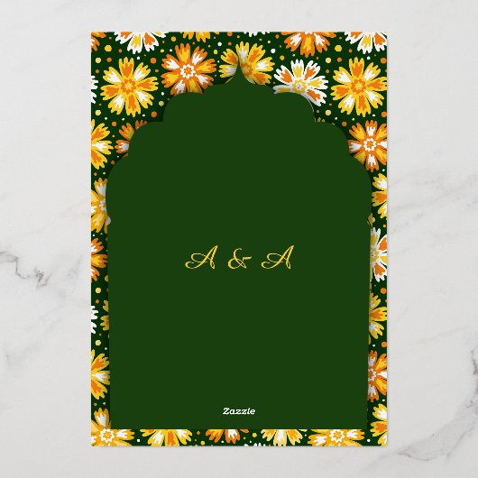 Indiase bruiloft Bewaar de datum Gouden Indische m Folie Uitnodiging (Achterkant)