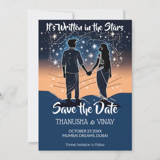 Indiase bruiloft bewaart de datum die het in sterr kaart (Voorkant)