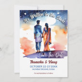 Indiase bruiloft bewaart de datum die het in sterr kaart (Voorkant)