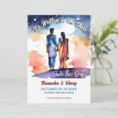 Indiase bruiloft bewaart de datum die het in sterr kaart (Staand voorkant)