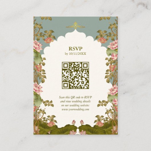 Indiase bruiloft Bloemen Lotus Oriental QR code RS Informatiekaartje (Voorkant)