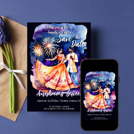 Indiase bruiloft dansen paar vuurwerk opslaan datu kaart