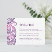 Indiase bruiloft die goed, Paarse & roze Paisley w Informatiekaartje (Staand voorkant)
