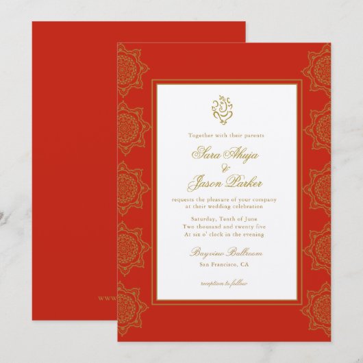 Indiase bruiloft Ganesh Rood & Goud Mandala Kaart (Voorkant / Achterkant)