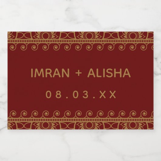 Indiase bruiloft goud Henna Paisley Bourgondië Voedselcontainer Etiket (Enkel label)