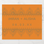 Indiase bruiloft goud Henna Paisley Sinaasappel Bier Etiket (Enkel label)