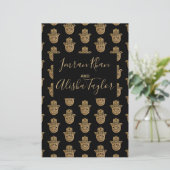 Indiase bruiloft gouden hamsa henna aankondiging briefpapier (Staand voorkant)