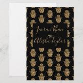 Indiase bruiloft gouden hamsa henna aankondiging briefpapier (Voorkant / Achterkant)