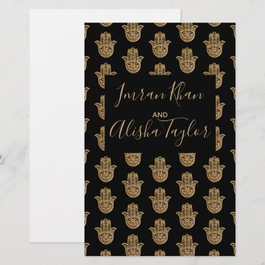 Indiase bruiloft gouden hamsa henna aankondiging briefpapier (Voorkant / Achterkant)