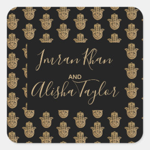 Indiase bruiloft gouden hamsa henna aankondiging vierkante sticker